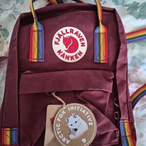 Fjallraven Kånken Mini Backpack - Deep Red with Rainbow Straps